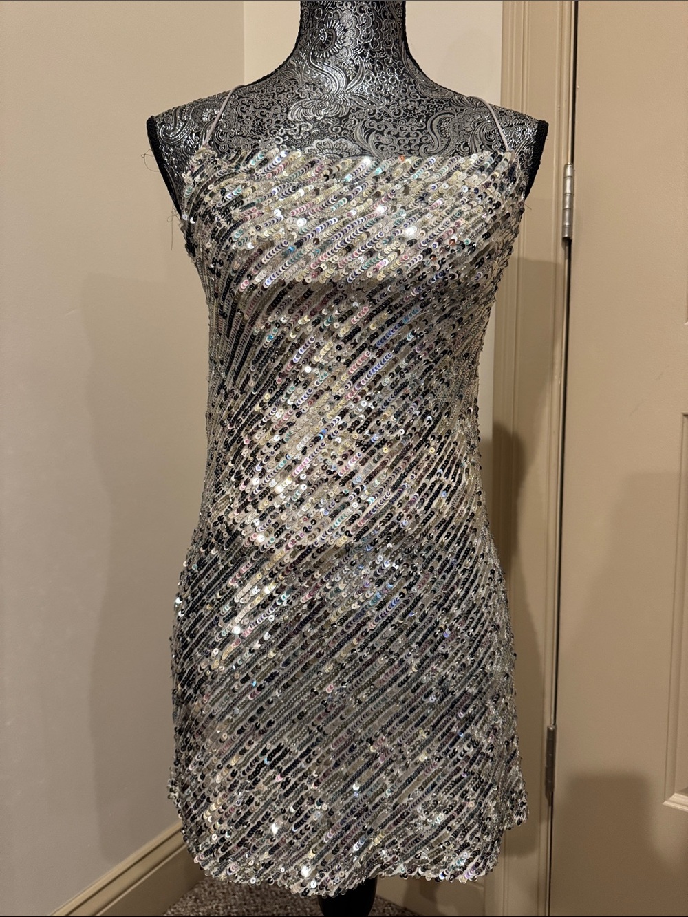 Zara Iridescent Sequin Mini Dress in Silver